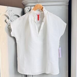 Never A Wallflower NWT White Linen Ruffle Neck Blouse Cap Sleeve S